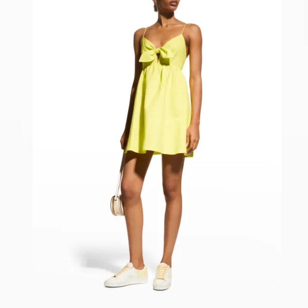 Alice + Olivia Melvina Linen Front-Tie Mini Babydoll Dress